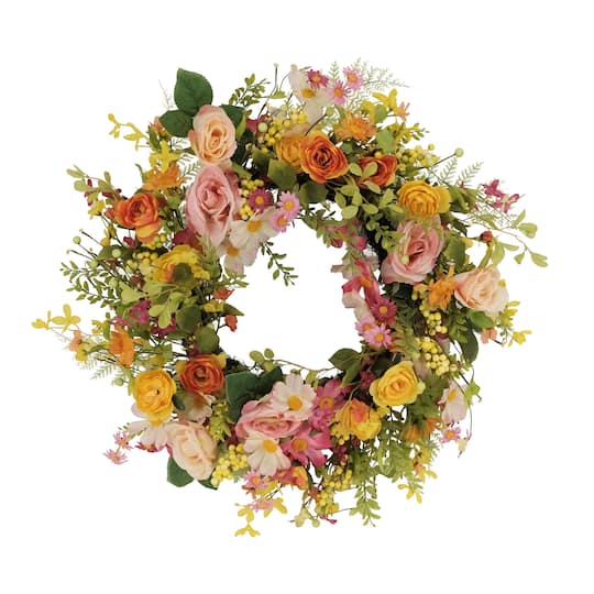 24&#x22; Rose, Dogwood &#x26; Daisy Floral Spring Wreath